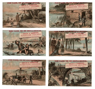 set of 6 Welch & Cummings Furniture Dealers Lynn MA Victorian Trade Card water
