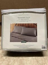 Twin Sheet Set, Home Classics Heavyweight Grey Plaid Flannel , NEW Classic