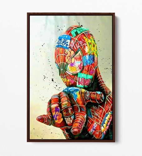 GRAFFITI SPIDERMAN - IMPRESIÓN DE ARTE DE PARED DE LIENZO ENMARCADO EFECTO FLOTADOR/FLOTADOR PROFUNDO - ROJO - Imagen 6 de 12