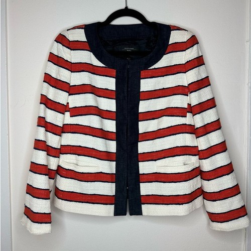 Max Mara Weekend Red, Cream, Blue Striped Coat - US 14
