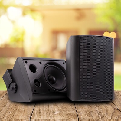 Pair EMB 5 1/4'' 500W 2-Way Outdoor Indoor Speakers w/ Swivel All Weather /Black