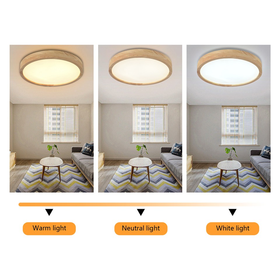 Modern Wood LED Ceiling Light Fixture Simple Log Flush Mount Circle