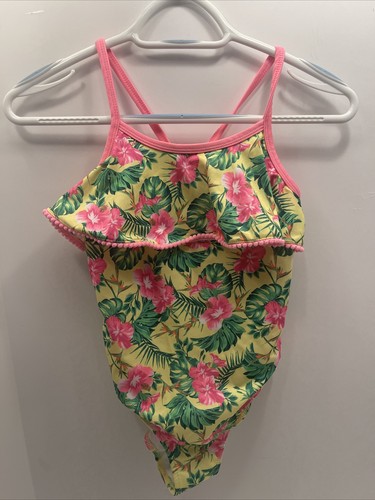 Penelope Mack Mädchen 1-teiliger Rüschen Badeanzug grün rosa Hibiskus Gr. 12 NEU hell - Bild 1 von 15