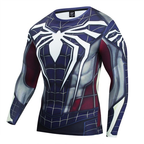 Men's T-shirts Spider Superhero Compression Tights Long Sleeve Tops Tee Gym - Picture 42 of 52