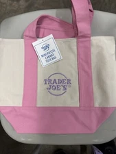 TRADER JOE'S MINI CANVAS TOTE BAG - PASTEL - Baby Pink- NWT Limited Edition