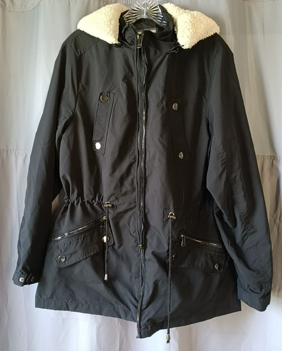 YMI Jacket with White Sherp Lined Hood Black Women's Large