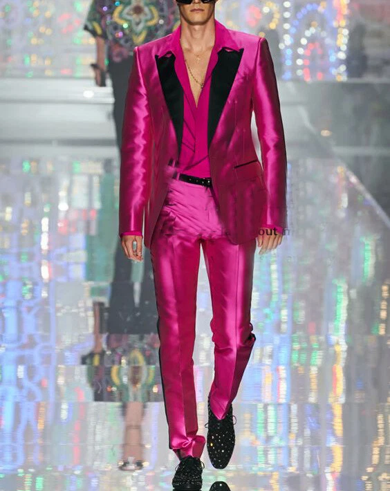 Seda Satén Hombres Trajes Boda Esmoquin 2 Piezas Calce Ajustado Formal Pico Solapa Fiesta Foto 4 de 4