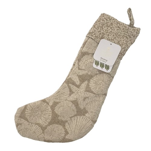 Sigrid Olsen Holiday Stocking (2) Ivory Tan Seashell Coastal Beach House 22” NWT - Picture 2 of 9