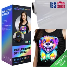 USA 11.8" x 164ft DTF Reflective Film Roll Cold Peel For Heat Transfer Printing