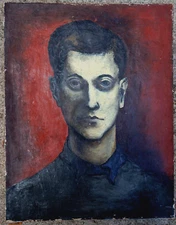 Mid Century Art Expressionist Painting Bold Portrait Man European Oil Canvas