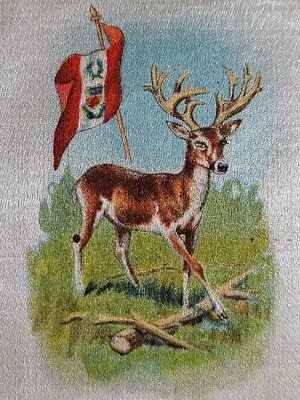 deer with cigarette Vintage antique tobacco cigarette silk - use in crazy quilt: White Tailed  Deer