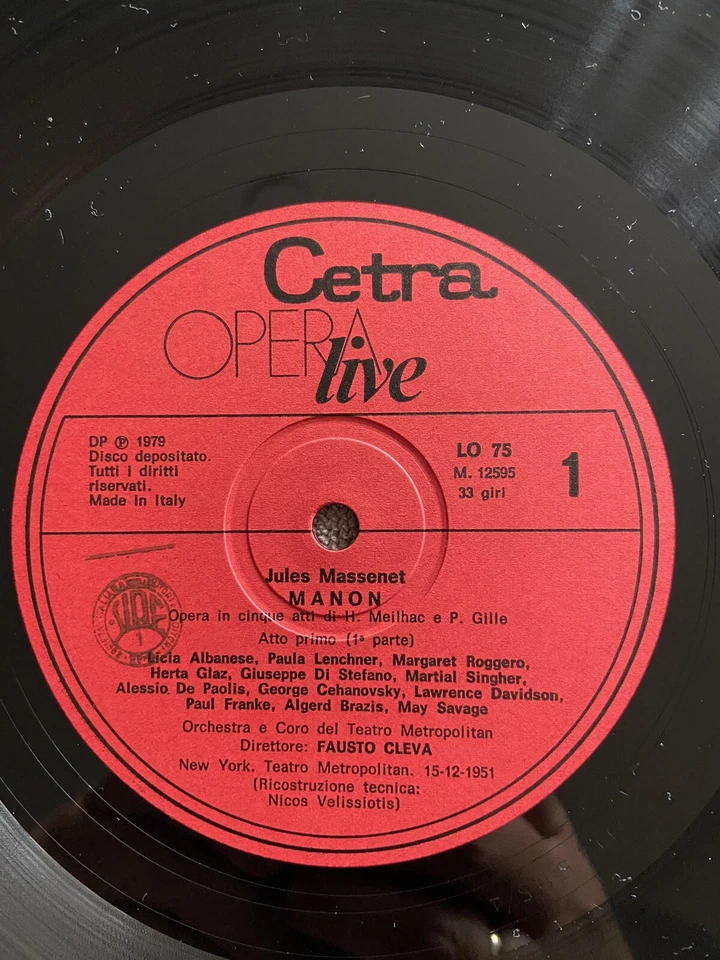 MANON MASSENET ALBANESE STEFANO CLEVA LENCHNER ROGGERO GLAZ SINGHER DAVIDSON LPs - Image 2 of 4