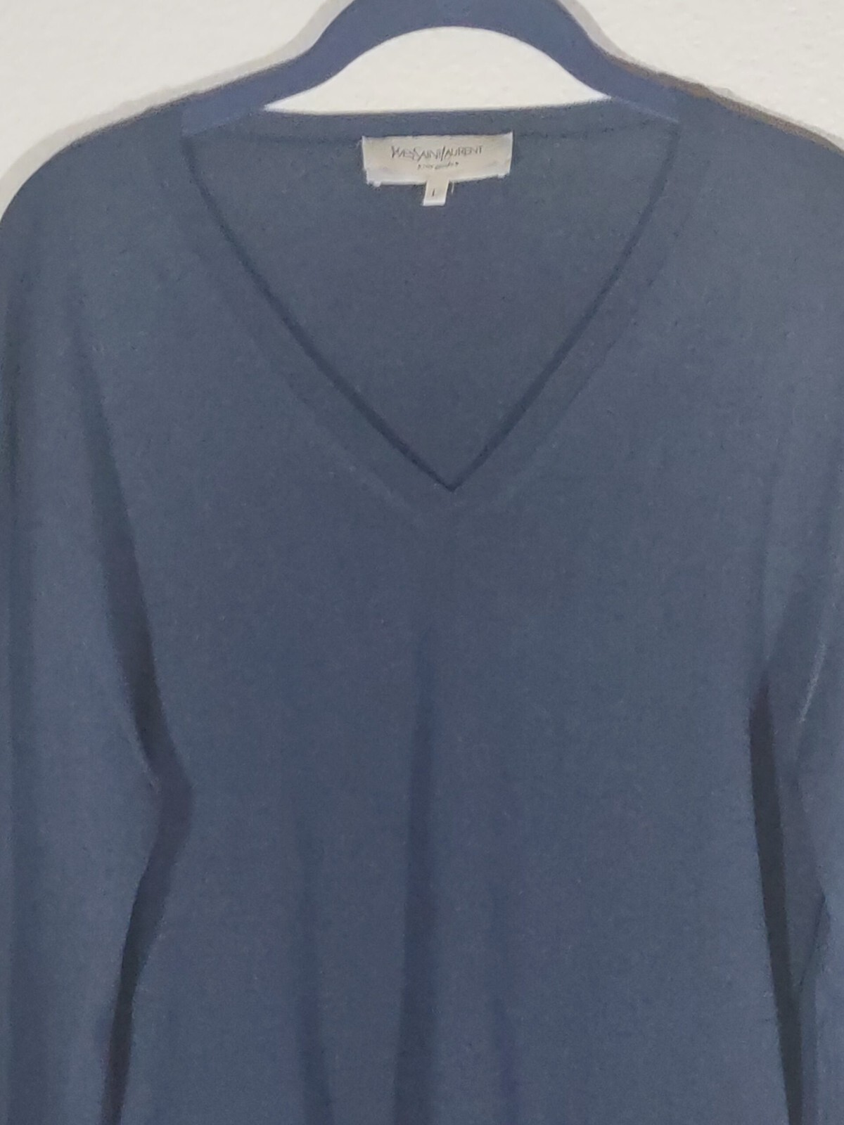 Maglione donna Yves Saint Laurent Rive Gauche blu navy lana scollo a V taglia large