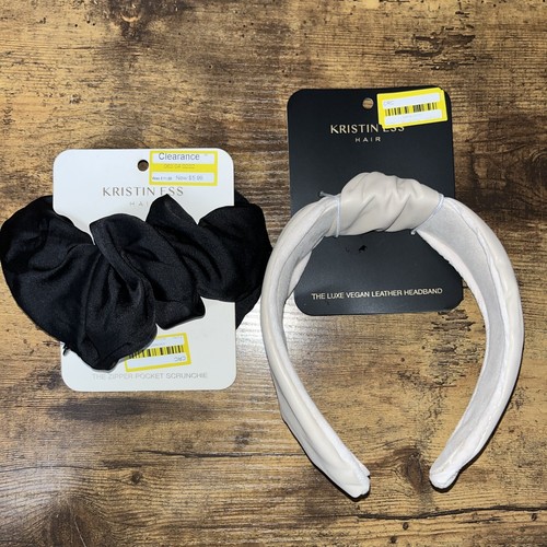 Kristin Ess scrunchie and vegan leather headband set