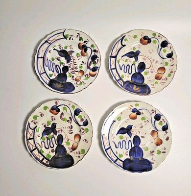 4 Allertons Antique Victorian Gaudy Welsh Oyster Pattern Bread Plates