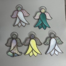 Set Of 5 Stained Glass Angel Ornaments Iridescent Suncatcher Window Decor Spirit