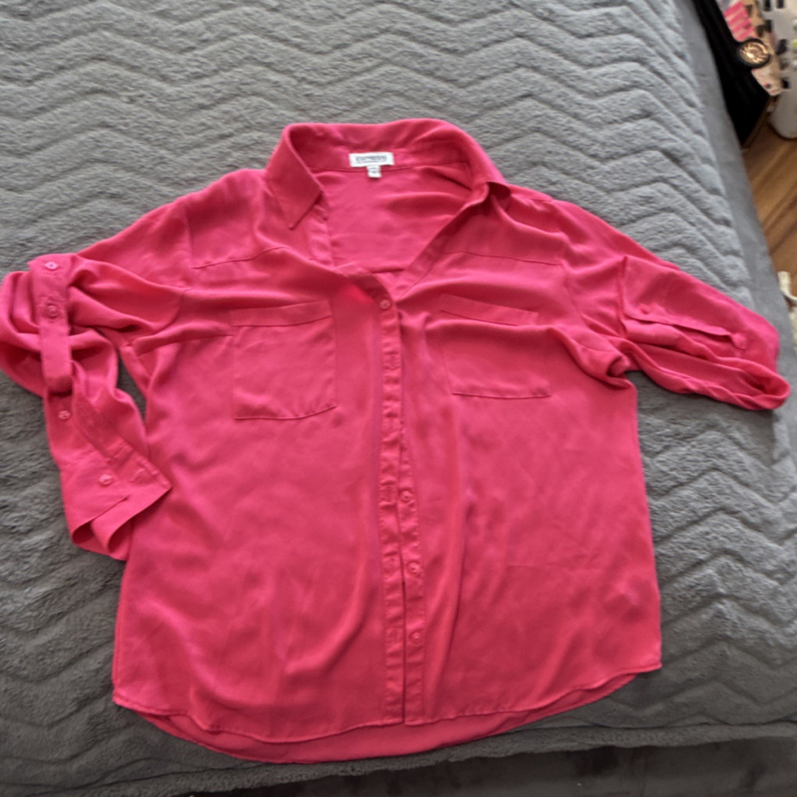 Express Pink Collared Button Front Long Sleeve Bl… - image 1