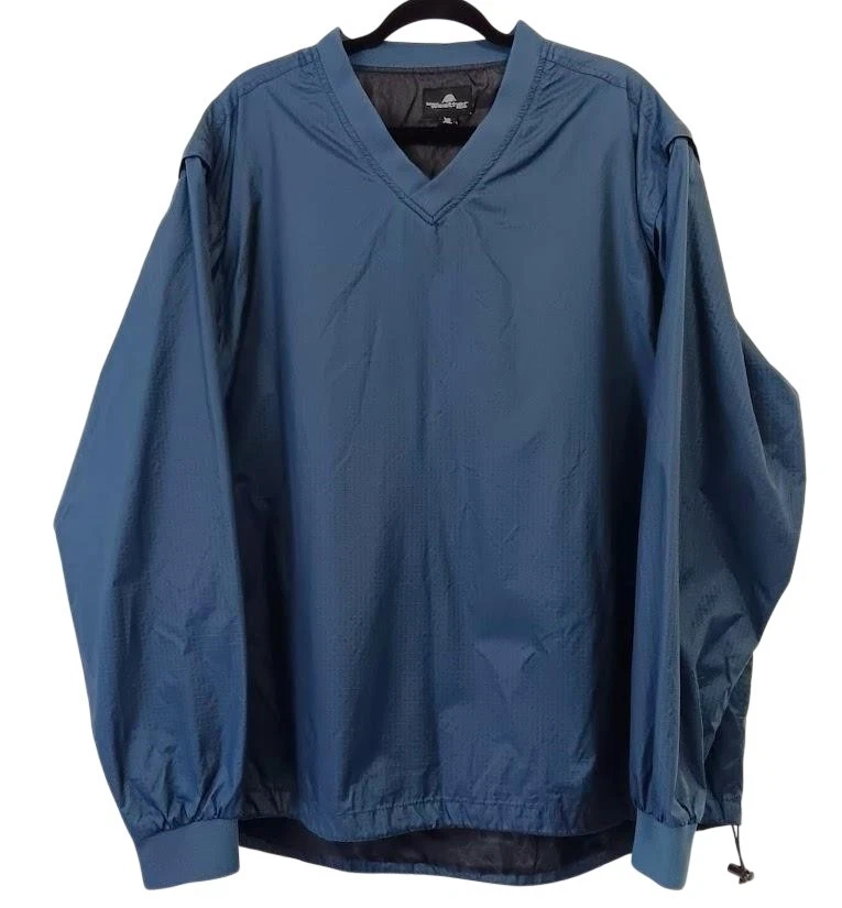 The Weather Co Jacket Mens XL Blue V-Neck Pullover Windbreaker Golf Lined