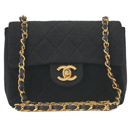 CHANEL Mini Matelasse Single Flap Chain Shoulder Bag Cotton x Lambskin Black (Go