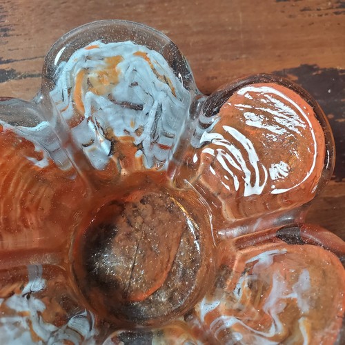 Vintage Glass Flower Petal Bowl Orange & White Swirl Pattern 5" - Picture 7 of 9