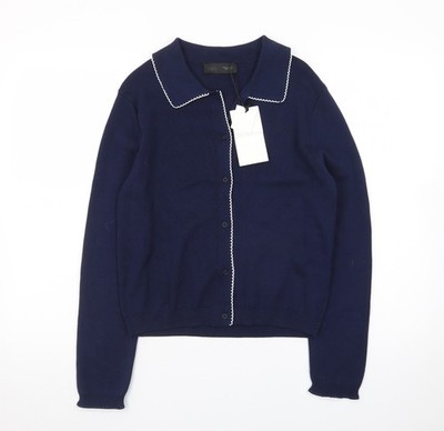 ZARA Damen Strickjacke blau Kragen Knopf Größe S