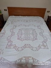 Copriletto Matrimoniale Ricamato A Mano Sfilato Siciliano In Lino