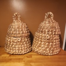 Bee Skep Beehive Coiled Sweet Grass Rye Grass Basket Rustic Vintage 2 17"Hx13"W