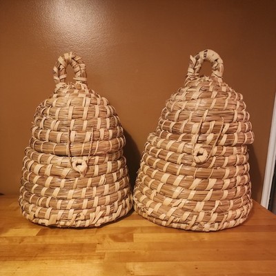 Bee Skep Beehive Coiled Sweet Grass Rye Grass Basket Rustic Vintage(2) 17''Hx13''W