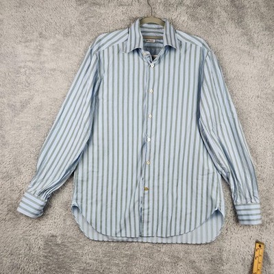 Kiton Shirt Mens 16.5 34/35 Blue Stripe Classic Fit Italy Long Sleeve Dress