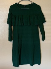 Ann Taylor Ruffle Green Sweater Dress Size SP Christmas