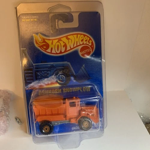 Hot Wheels 1991 OSHKOSH SNOW PLOW 2902 Orange Workhorses truck work Mainline NOS