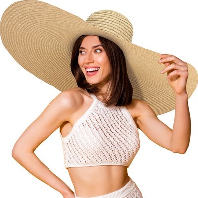 Oversized Sun Straw Hat for Women, UPF 50+ Floppy Wide Brim Summer Hat, Folda...