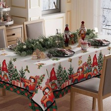 Gnomes Truck Tree Christmas Tablecloth Rectangle Winter Table Cloth Washable Tab