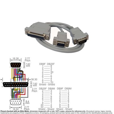 Cable Serial RS-232 AT Modem D-Sub DB9 9-Pin DB25 25-Pin Female Male RS232  3FT