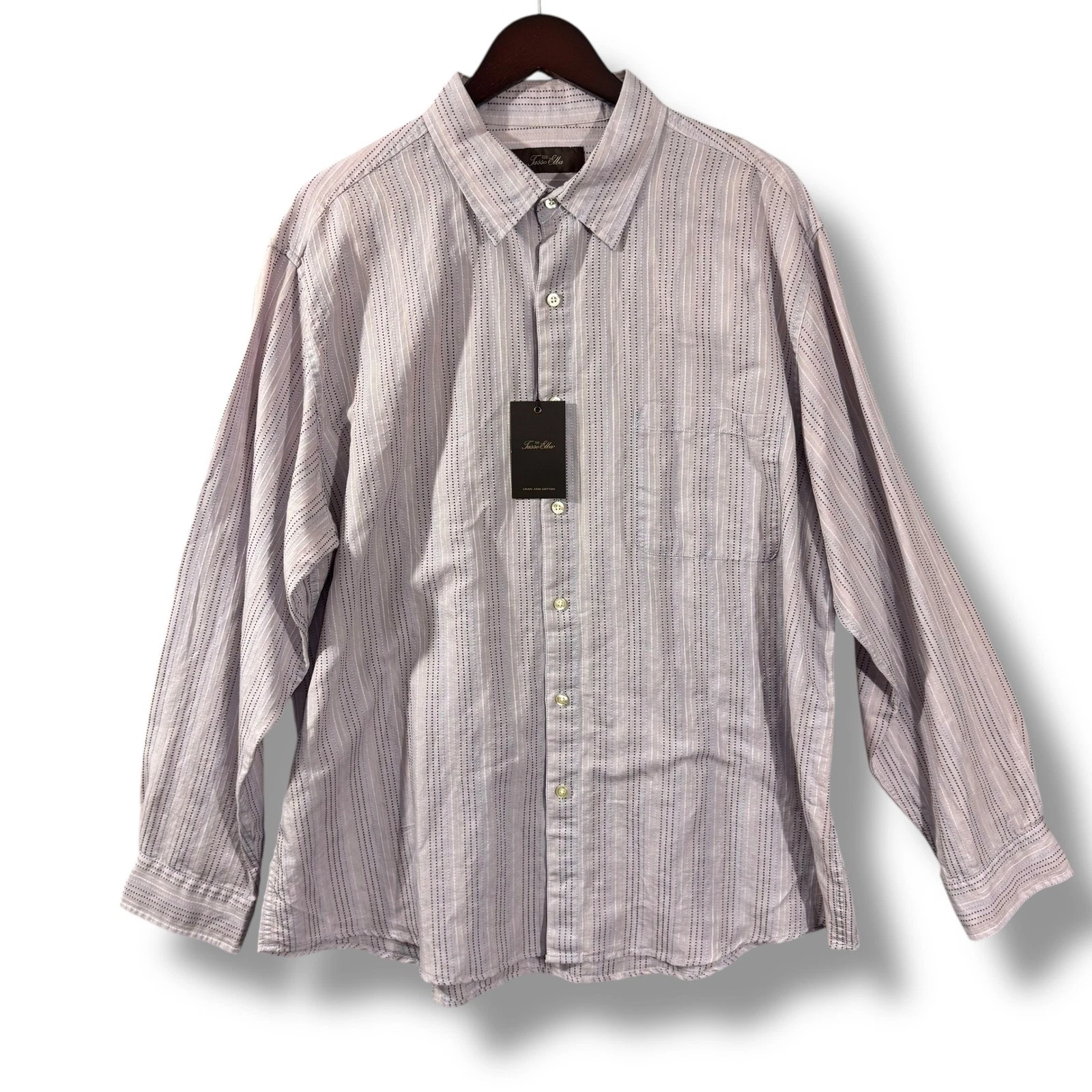 Tasso Elba Mens Linen Cotton Striped Button Down Shirt in Spice Route XL