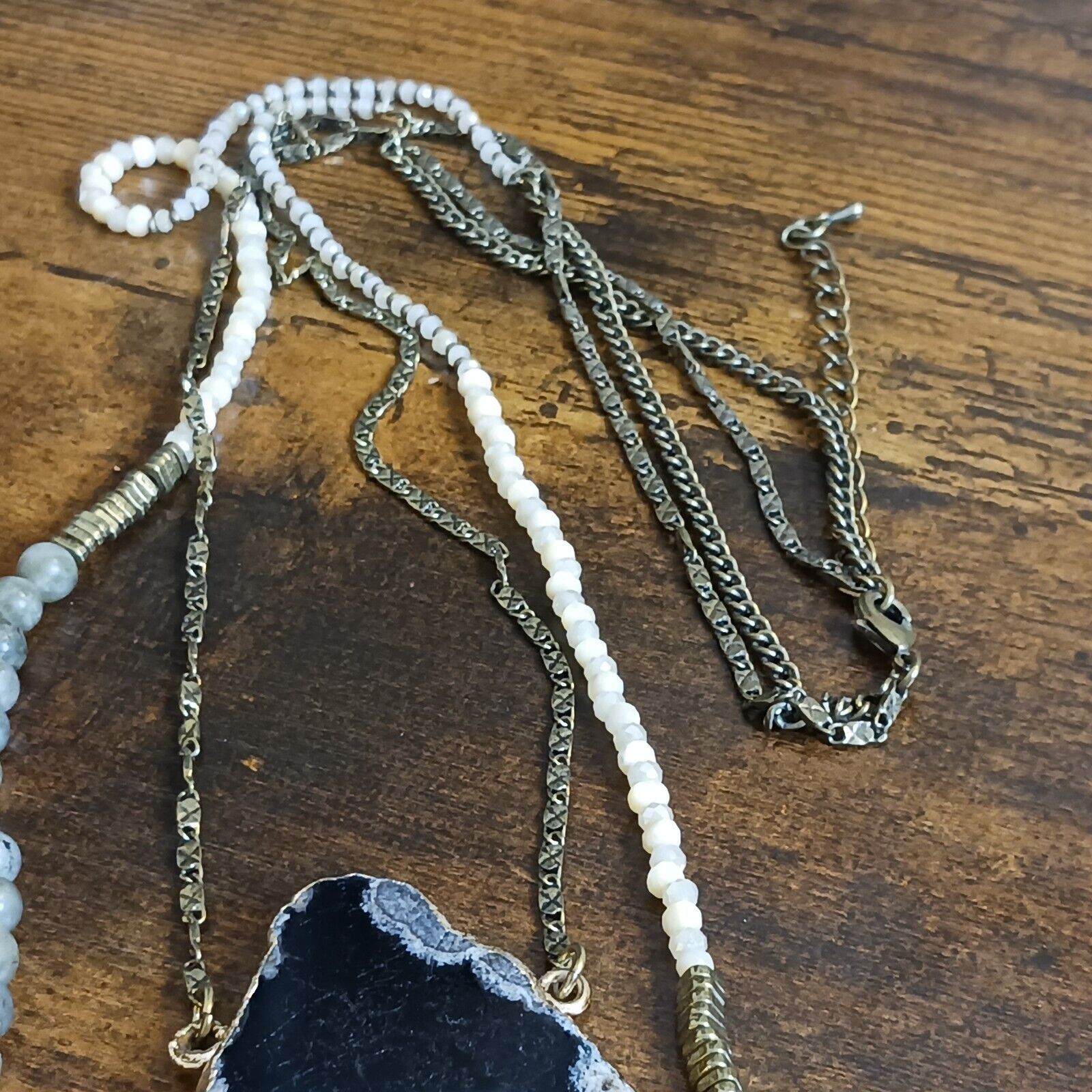 Boho Statement Necklace Dark Agate Geode Slice Pe… - image 4