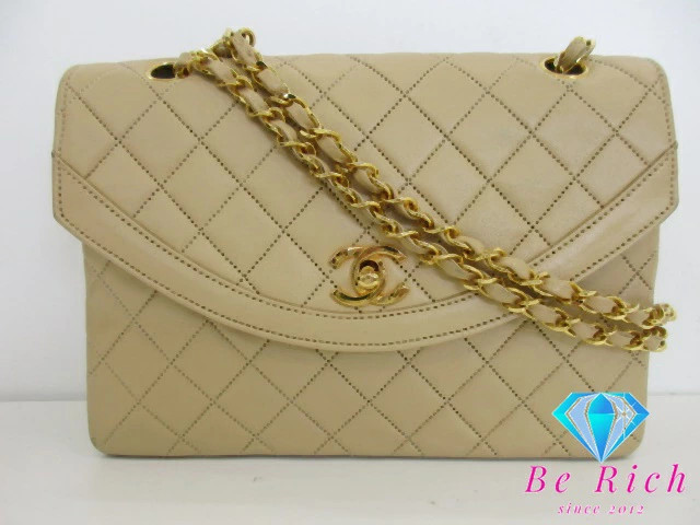 Chanel Matelasse Single Flap Chain Shoulder Bag in Beige Lamb Leather