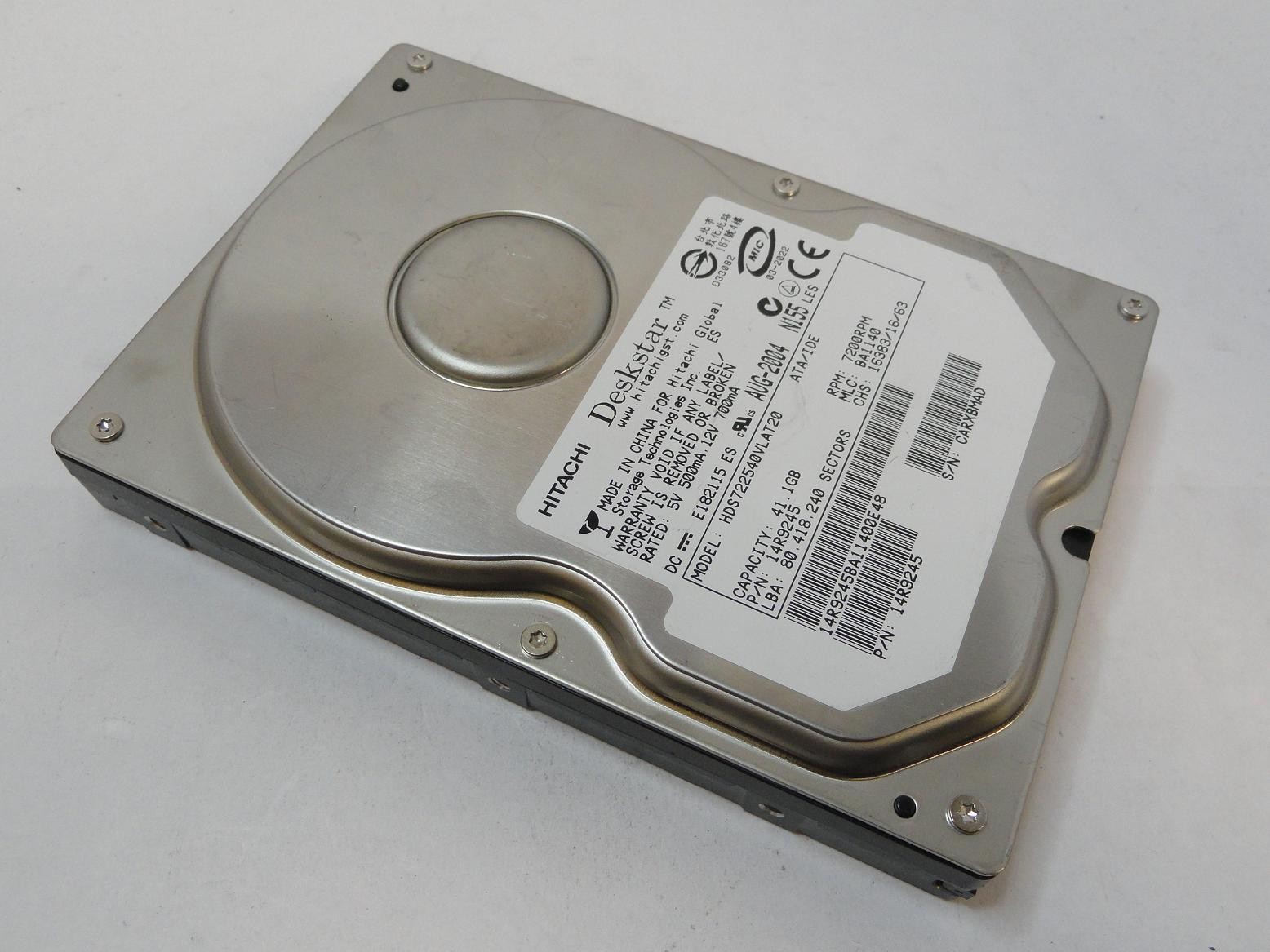 Hitachi 41.1GB IDE 7200rpm 3.5in HDD ( 14R9245 HDS722540VLAT20 ) USED