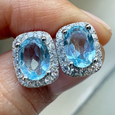 925 Sterling Silber Ohrringe 7x5mm Natur Topas Edelstein Braut Zirkon Braut