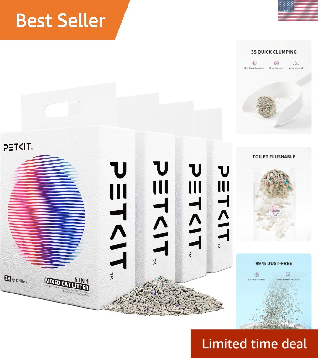 5-in-1 Natural Cat Litter - Dust-Free, Fast Clumping & Eco-Friendly, 4 x 7.9 lb