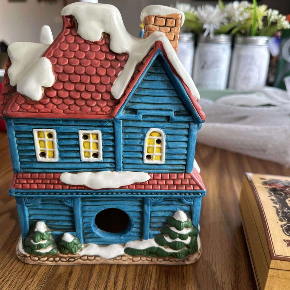 1987 Lefton Colonial Village #06337 House of Blue Gables with deed, box, light - Image 3 of 4