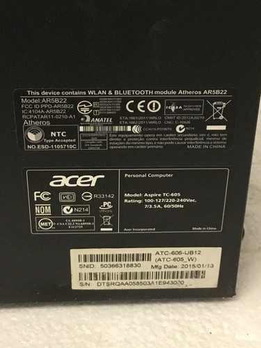 Acer Aspire TC-605 Computer i5-4440 3.20GHZ 4th Gen w/4Gb Ram, DVD-RW, WORKS - Picture 9 of 10