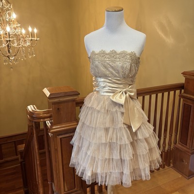 Masquerade Nude Cocktail Prom Dance Party Tiered Ruffle Mesh Dress size  9/10 | eBay