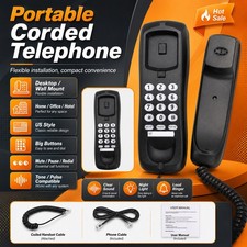 Black Corded Home Office Landline Telephone Desk Wall Mountable Phone Wired