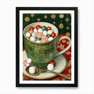 Festlicher heißer Kakao in einer Tasse Kunstdruck gerahmtes Wandbild Poster Leinwanddruck Bild