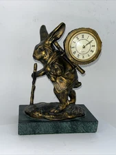 Noontidings Vintage Rabbit Clock 8” Resin Bronze Color