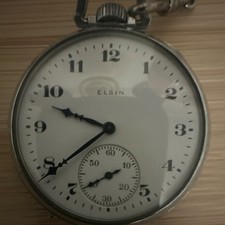 Working Elgin Silver Full Hunter Pocket Watch with Chain