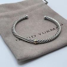 David Yurman 4mm Cable Flex Sterling Silver and 14k Yellow Gold Station Bracelet