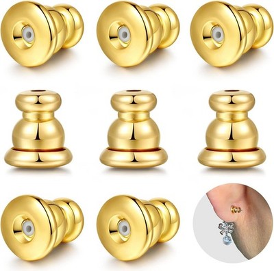 Locking Earring Backs for Studs, Hypoallergenic 18K Gold Earring Backs Re