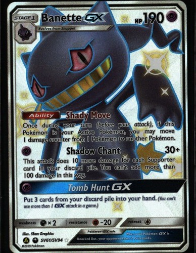 Banette GX Shiny Holo Rare Hidden Fates Shiny Vault SV61/SV94 Psychic Pokemon Ca